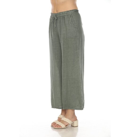 Olive Drawstring Elastic Waist Wide Leg Pant - Picture 5 of 7